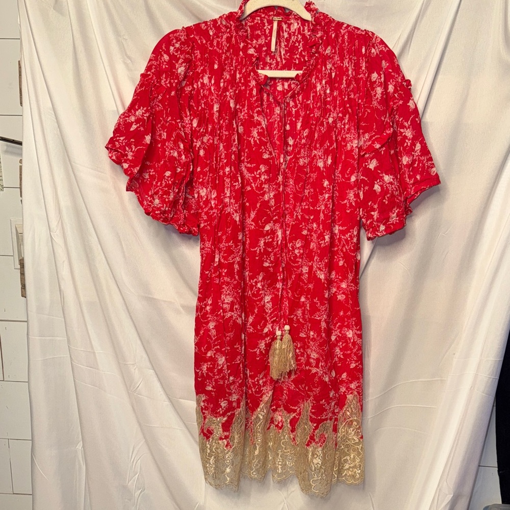 Free People Boho Red Floral Dress